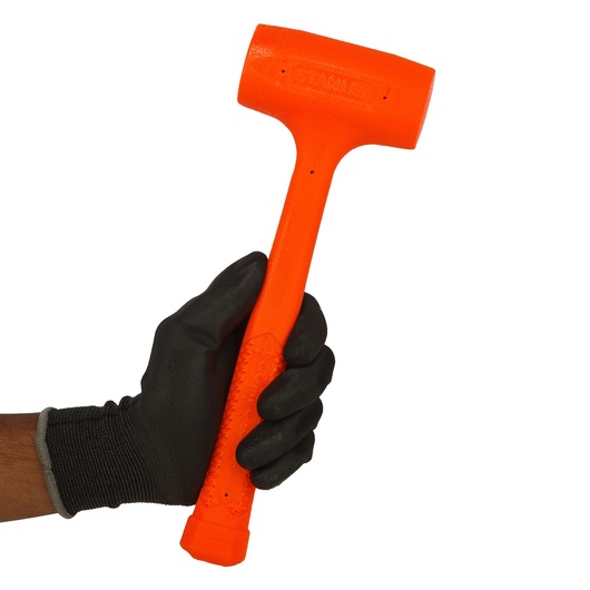 18 ounce compo cast standard head soft face hammer held in human hand.